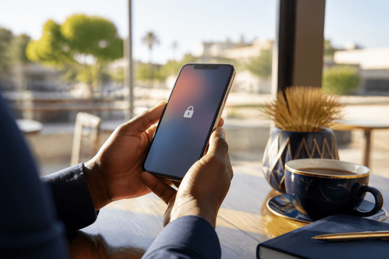 Phone held in bright daylight
